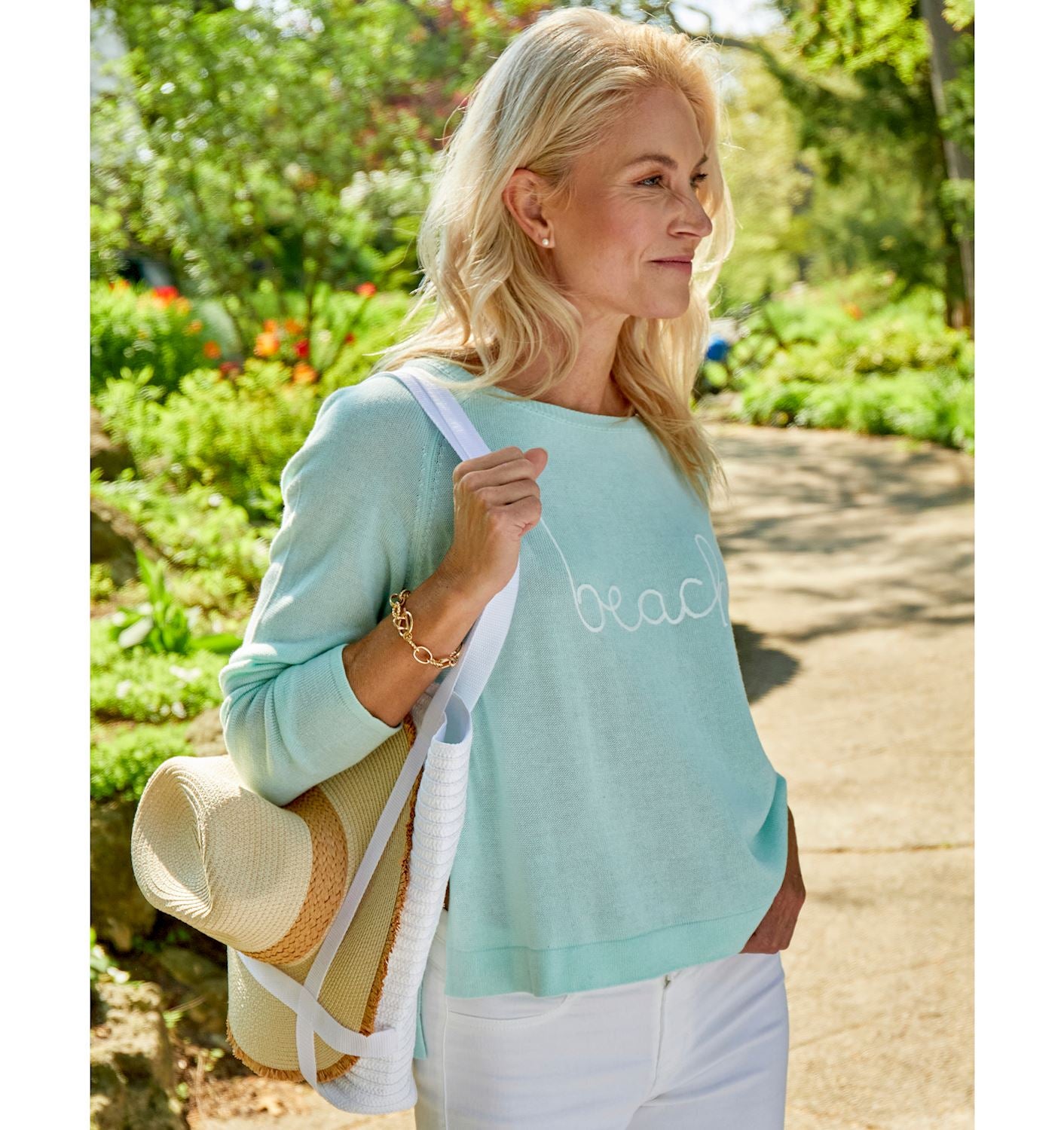 Cotton Blend Crew Neck Top