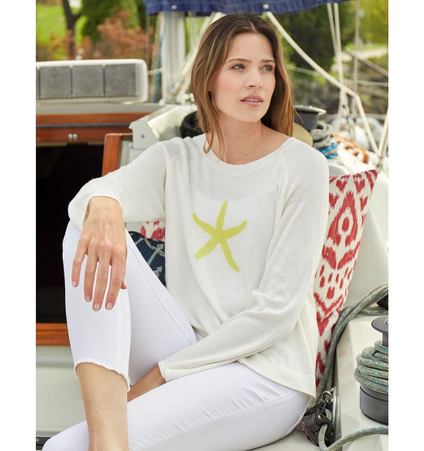 Cotton Blend Crew Neck Top