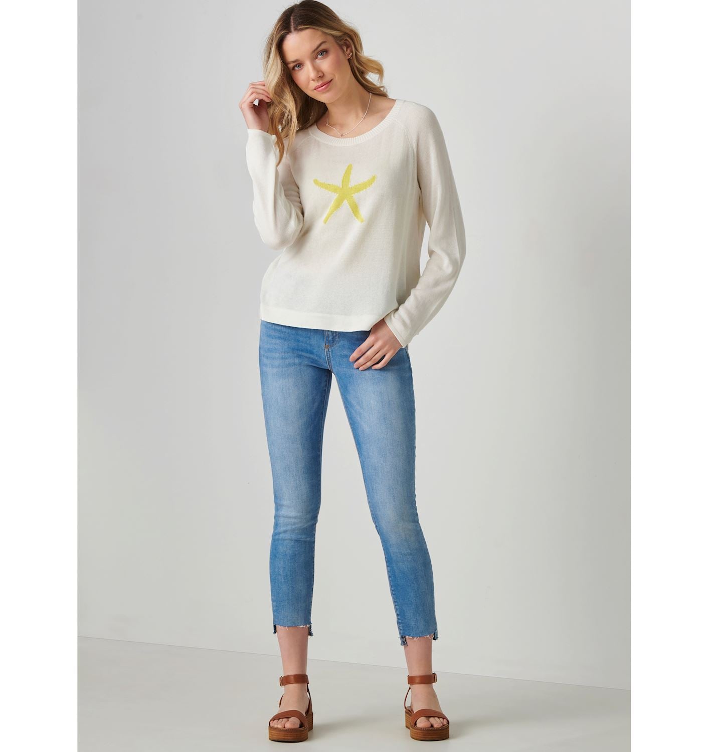 Cotton Blend Crew Neck Top