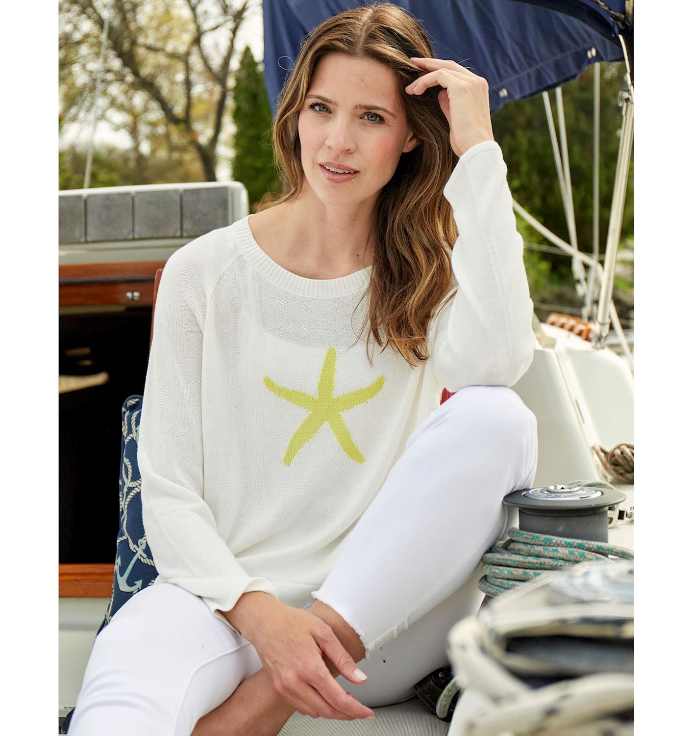 Cotton Blend Crew Neck Top