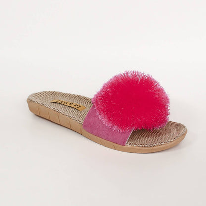 Pom Pom Slides - Berry | Women’s Slip-On Summer Sandals