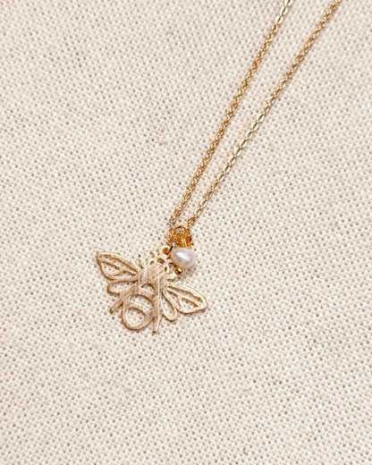Textured Brass Bee Gold Charm Necklace 245190