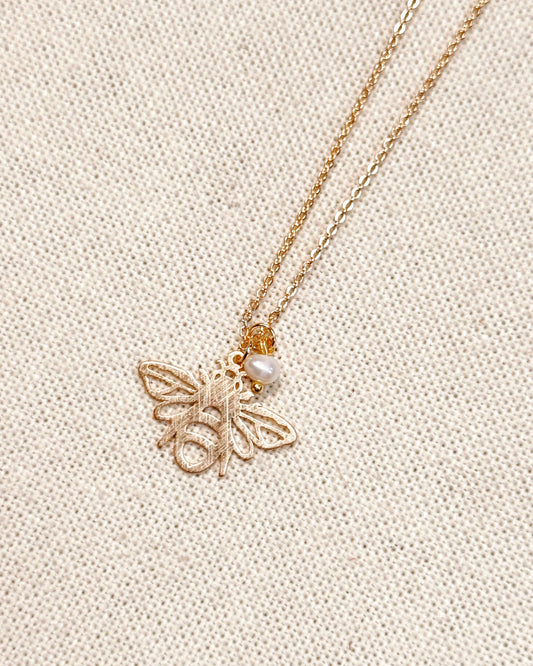 Textured Brass Bee Gold Charm Necklace 245190