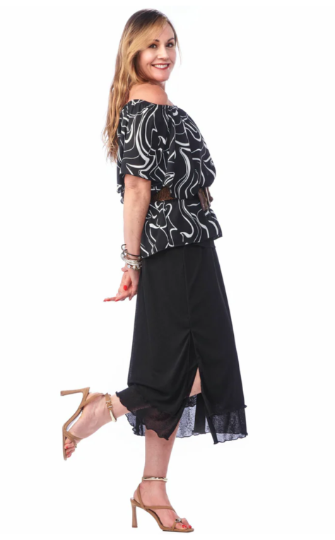 Gauze Straight Skirt With Slit 4440