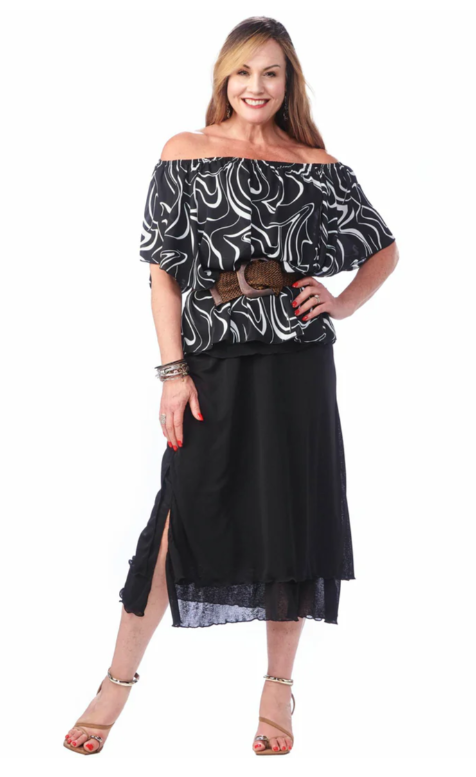 Gauze Straight Skirt With Slit 4440
