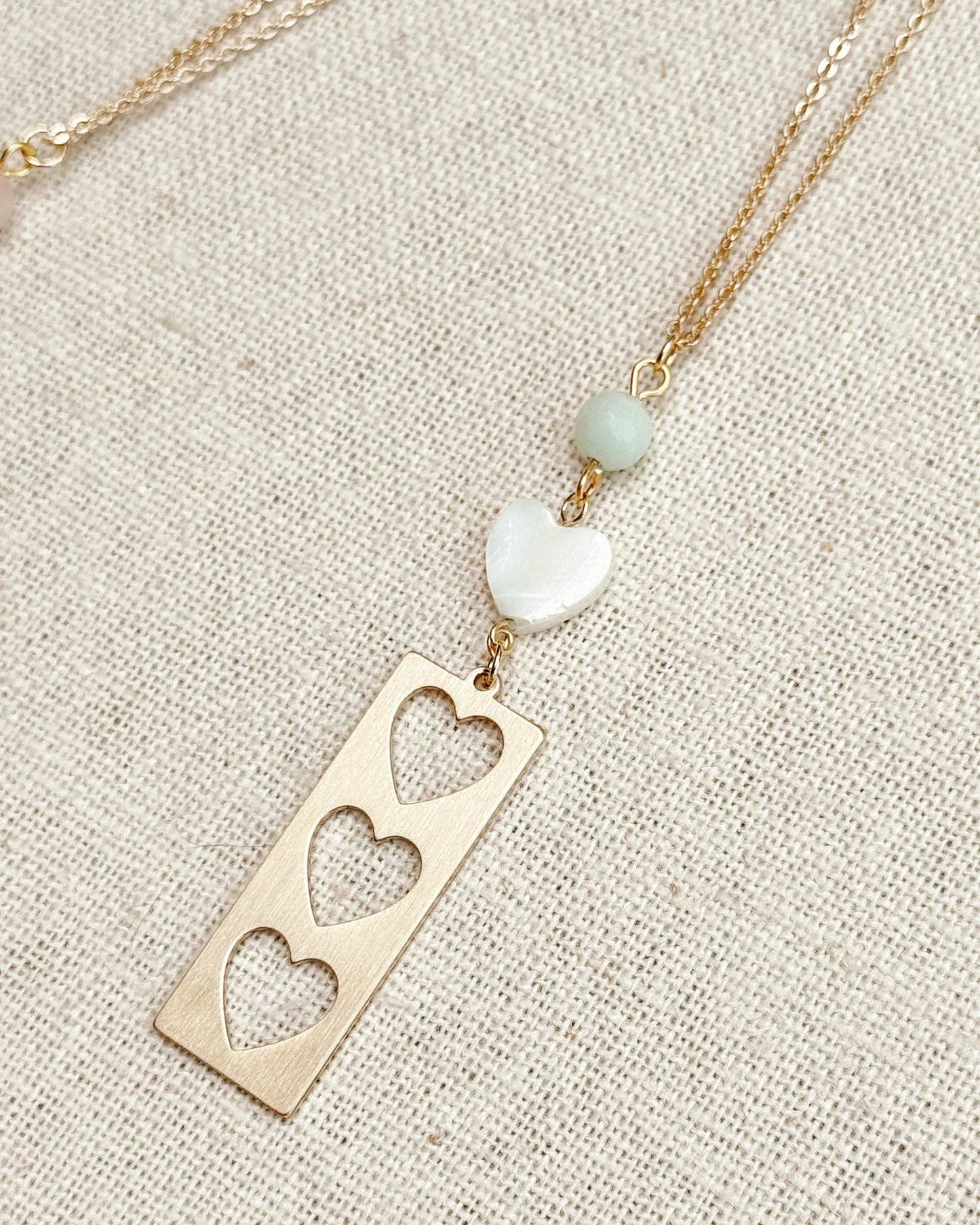 Stone with Shell & Heart Bar Necklace 244072