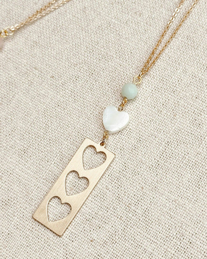 Stone with Shell & Heart Bar Necklace 244072
