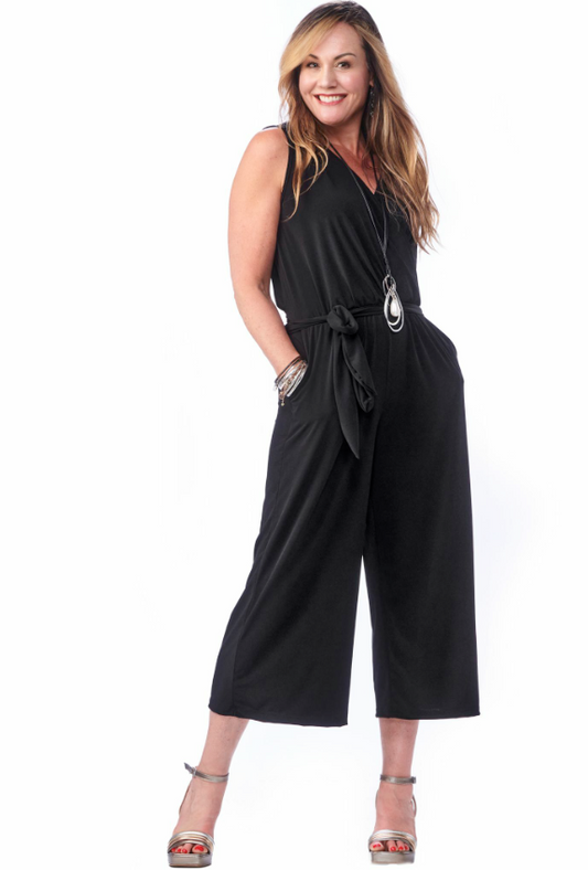 V-Neck Pocketed Capri Jumpsuit 4621
