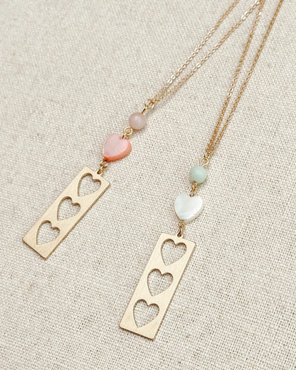 Stone with Shell & Heart Bar Necklace 244072
