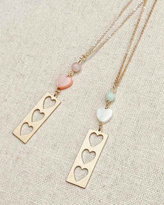 Stone with Shell & Heart Bar Necklace 244072