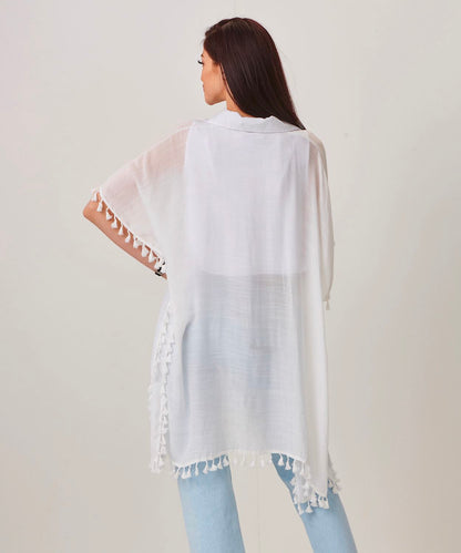 Button Cover Up Top w/Tassle Fringe