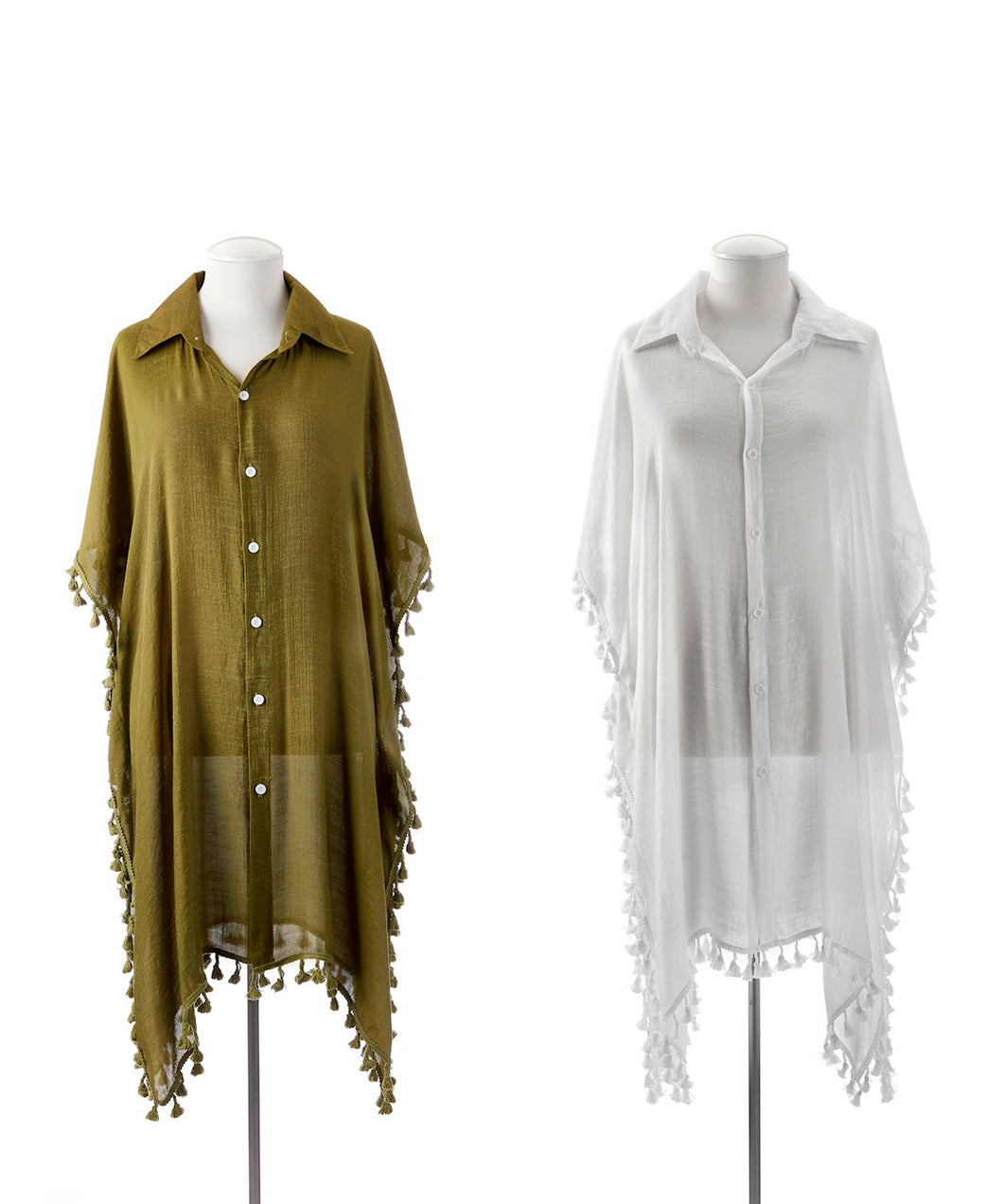 Button Cover Up Top w/Tassle Fringe