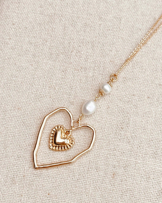 Open Heart Pearl Necklace – Gold 88877