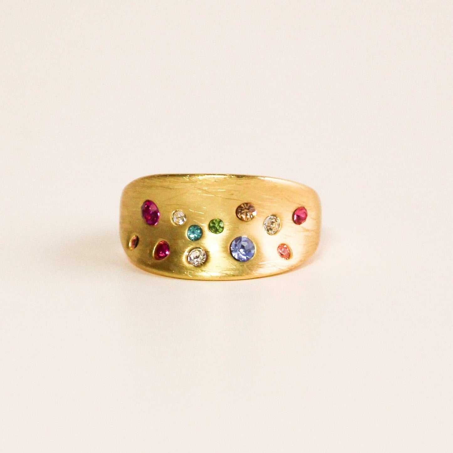 La-a SOLE - Vintage Multi-colour Cz Stone Stretch Ring | Gold