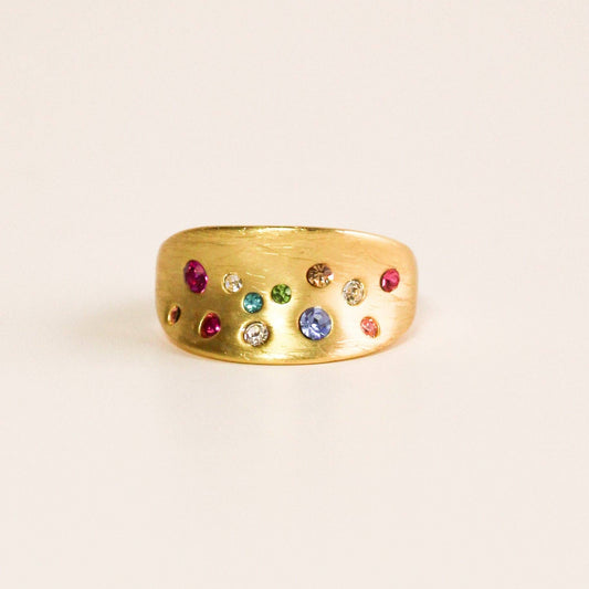 La-a SOLE - Vintage Multi-colour Cz Stone Stretch Ring | Gold