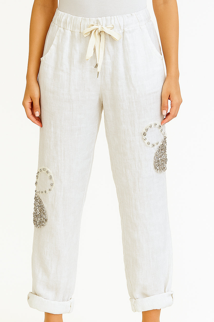Linen Pants with Flower