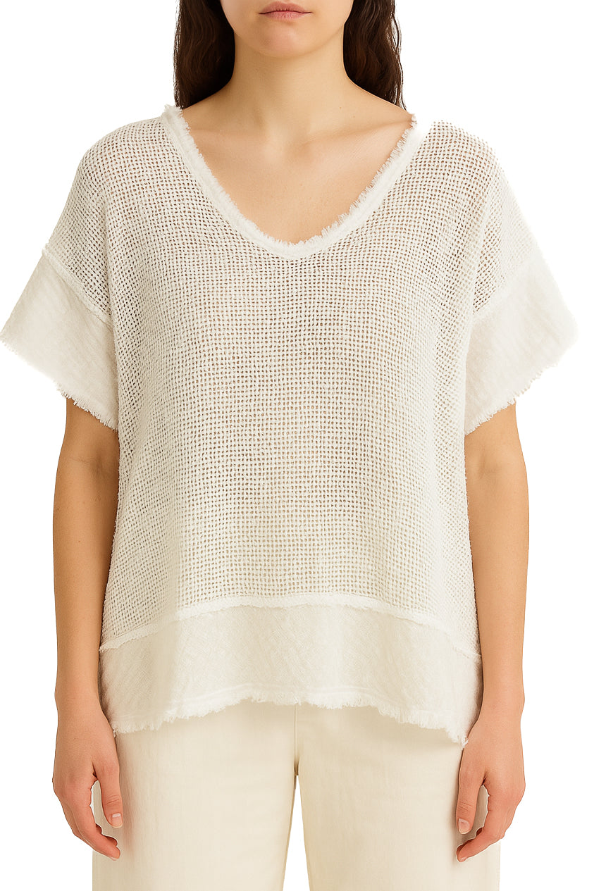 White Open WaffleKnit Top