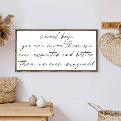 Sweet Boy Nursery Room Wood Sign: Espresso