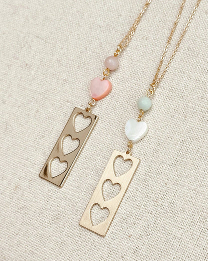 Stone with Shell & Heart Bar Necklace 244072