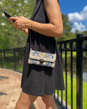 Load image into Gallery viewer, Gold &amp; Navy  Floral Turkish Crossbody Bag
