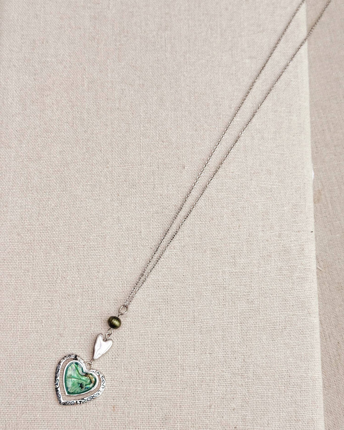 Green Abalone Heart Necklace