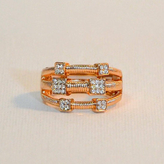 La-a SOLE - Three Rows w/ Square CZ Stone Stretch Ring | Rose Gold