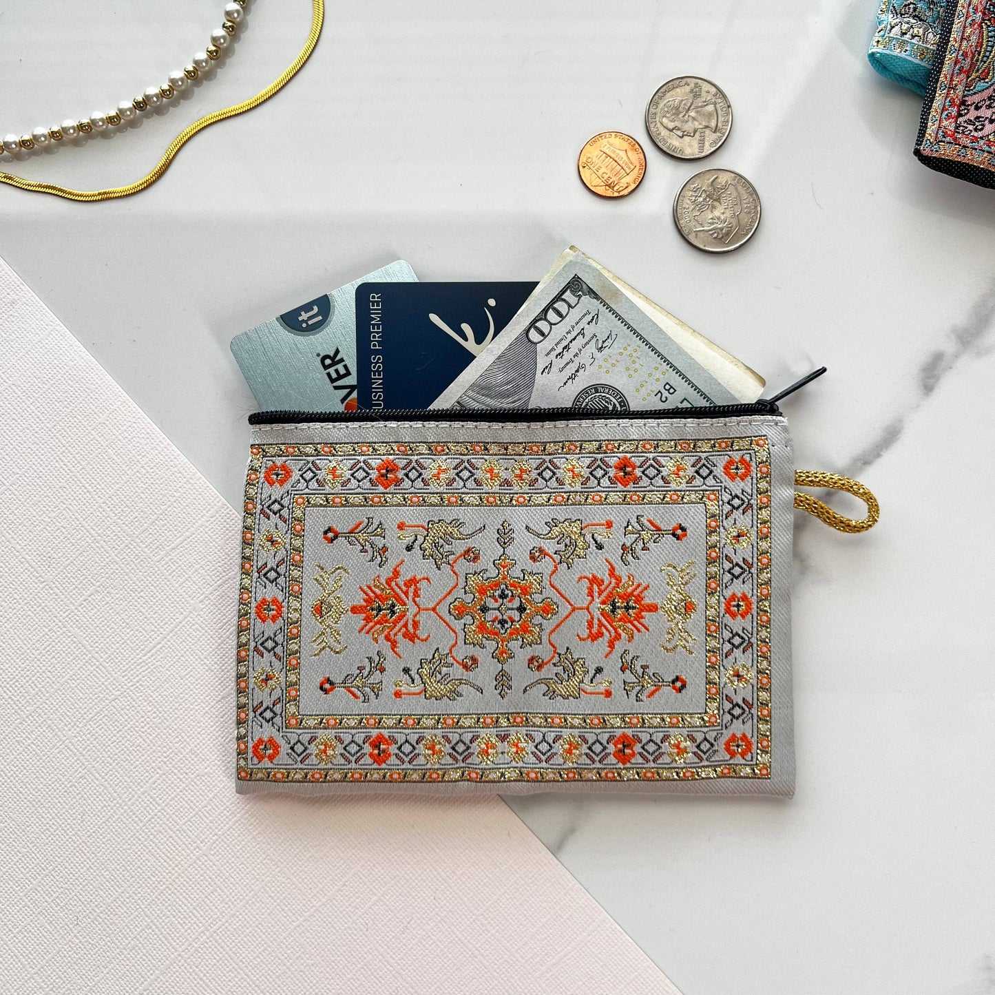 Cream & Orange Coin Purse