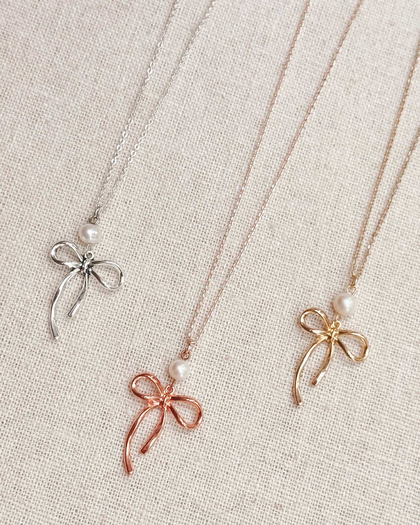 Bow Pearl Pendant Necklace – Gold, Rose Gold & Silver 83377