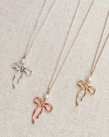 Bow Pearl Pendant Necklace – Gold, Rose Gold & Silver 83377