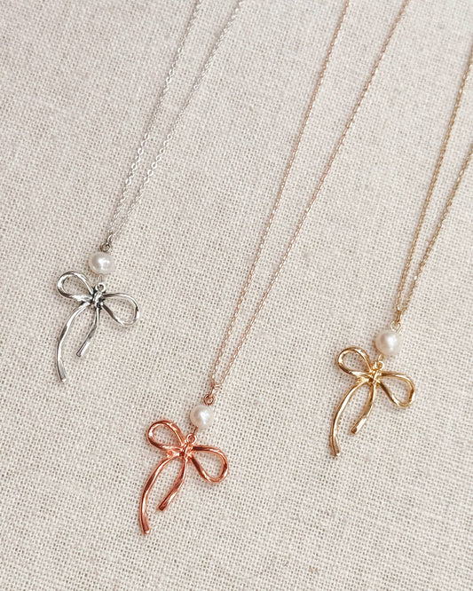 Bow Pearl Pendant Necklace – Gold, Rose Gold & Silver 83377