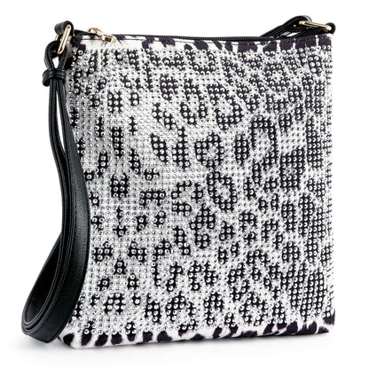 Handbag Express - Leopard Print Rhinestone Crossbody Sling