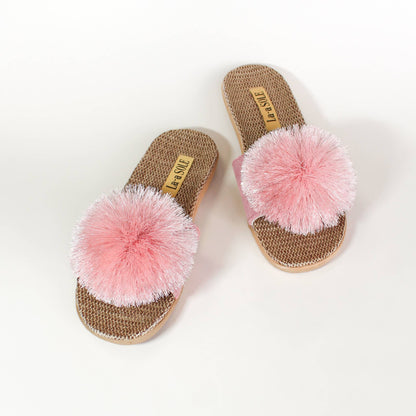 Pom Pom Slides – Pink Shimmer | Women’s Summer Sandals