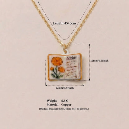 Birth Flower Book Necklace