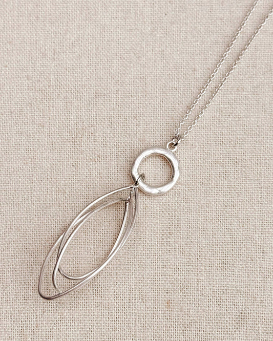 Matte Silver Double Oval Pendant Necklace 244564