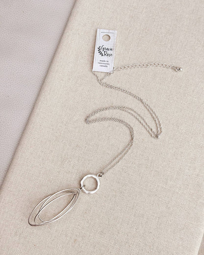 Matte Silver Double Oval Pendant Necklace