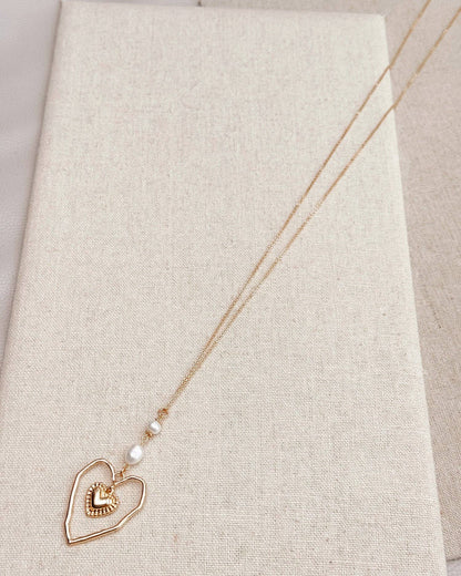 Open Heart Pearl Necklace – Gold