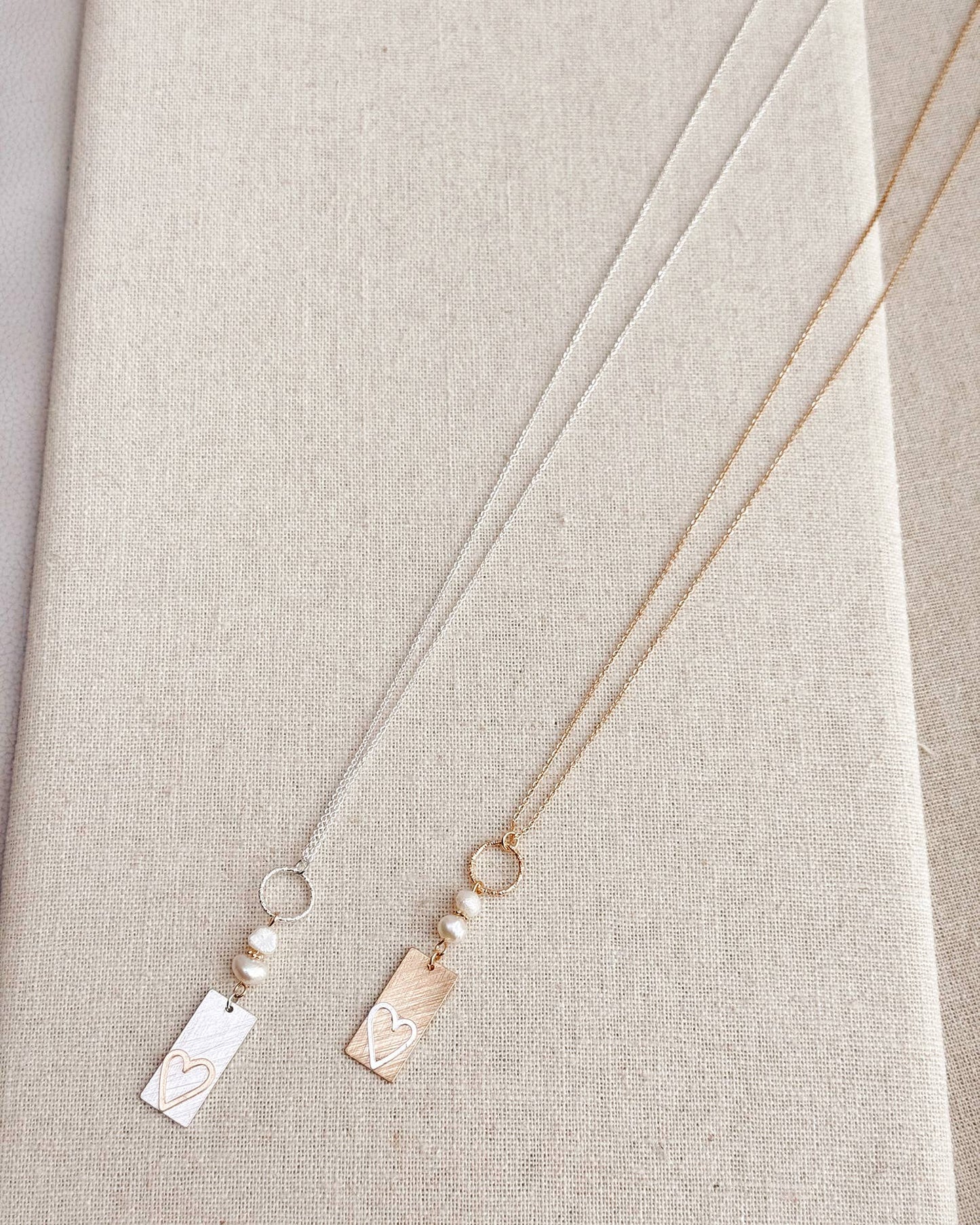 Two Tone Gold & Silver Pearl Heart Tag Necklace 245488