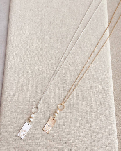 Two Tone Gold & Silver Pearl Heart Tag Necklace 245488