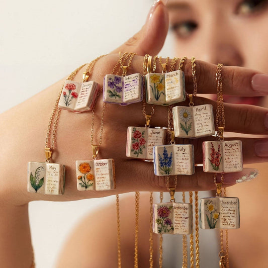 Birth Flower Book Necklace