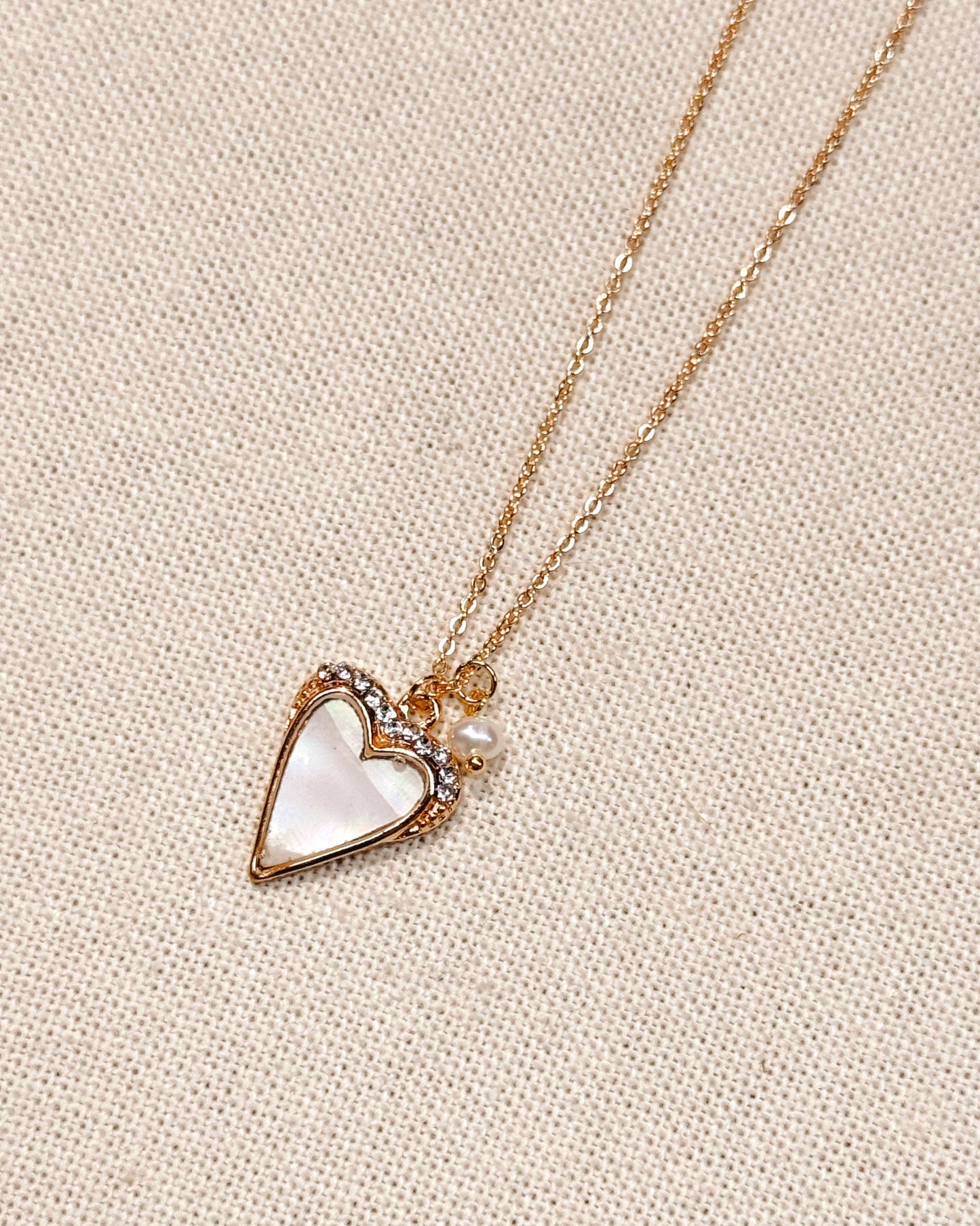 Mother of Pearl Rhinestone Heart Outline Necklace 247328