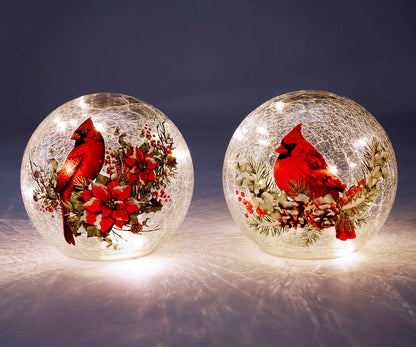 LED Glass Decor w/Cardinal