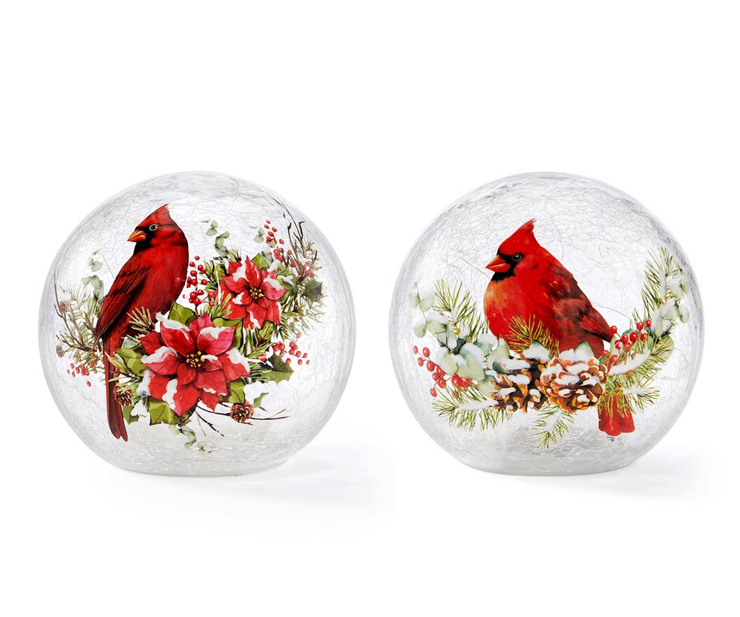 LED Glass Decor w/Cardinal