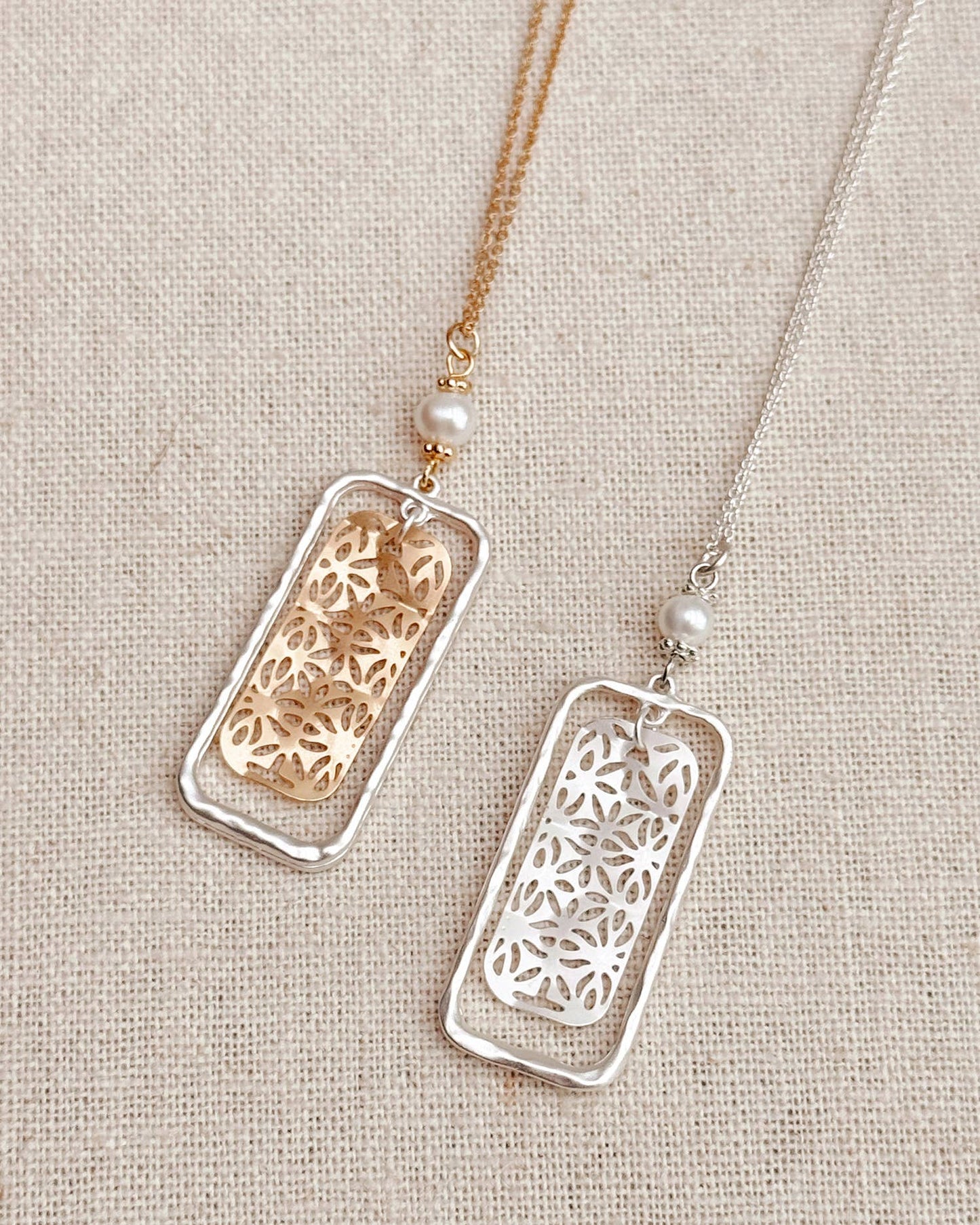 Freshwater Pearl Filigree Necklace Matte Silver