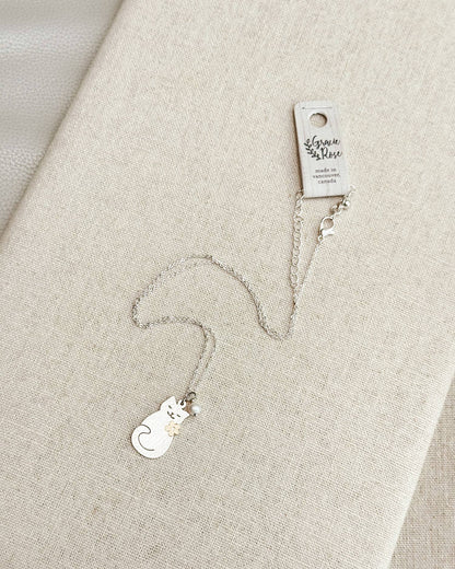 Brass Cat Charm Necklace with Pearl Accent 248772