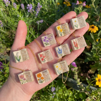 Birth Flower Book Necklace