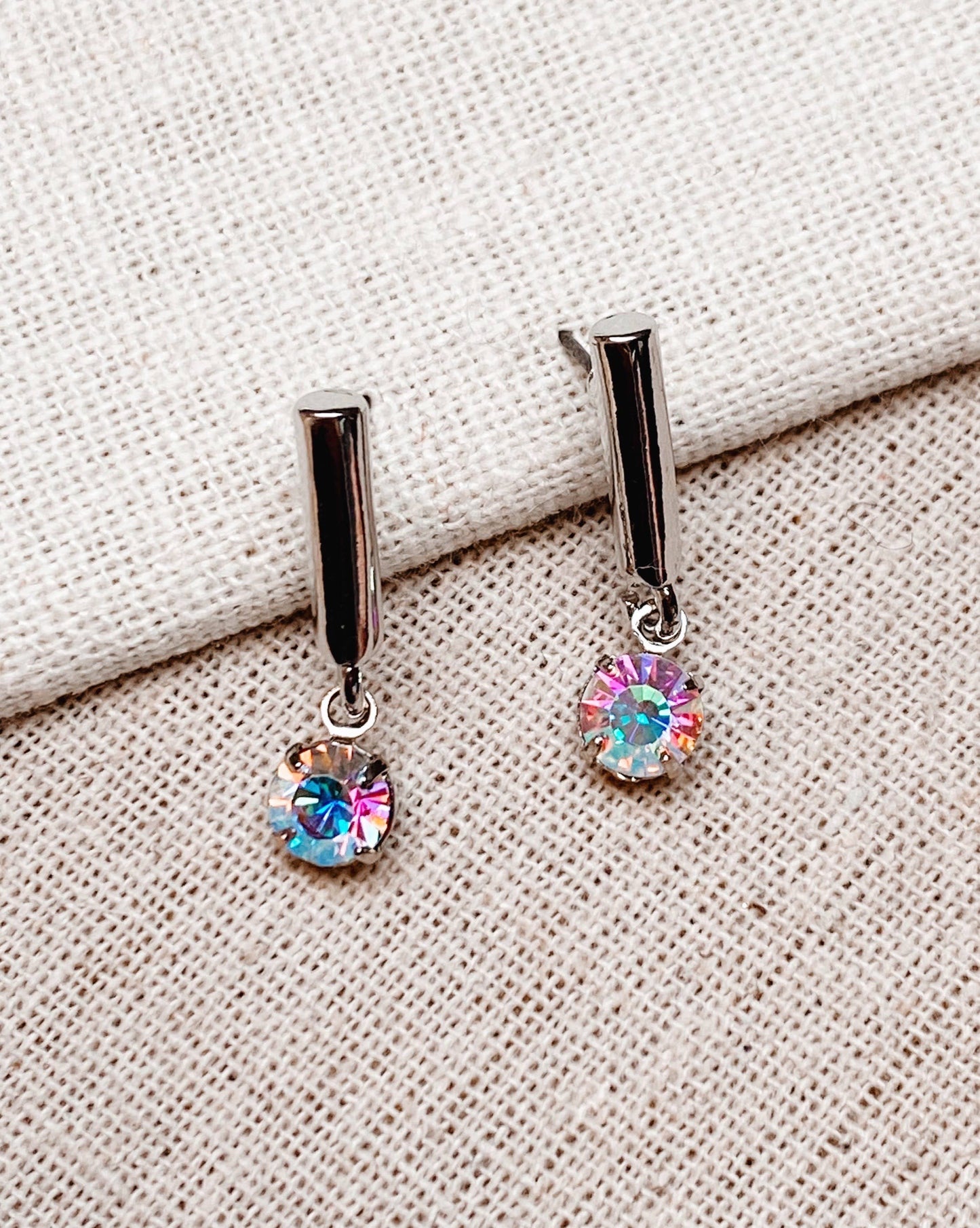 Rhodium Swarovski Rhinestone Drop Stud Earrings