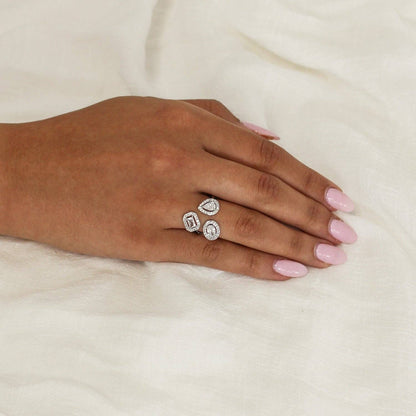 La-a SOLE - Three CZ Stone Cluster | Open Ring. Adjustable