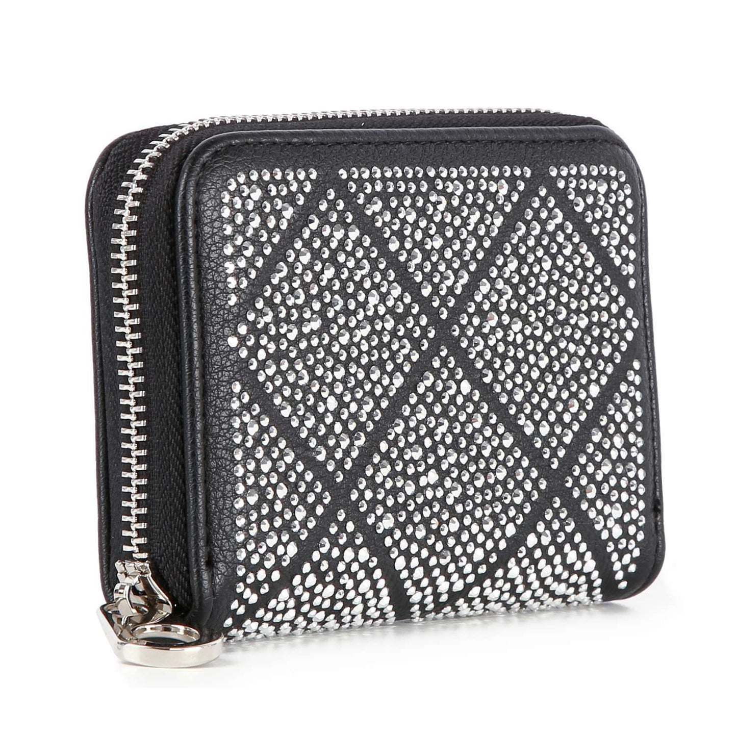 Handbag Express - Rhinestone Design Petite Zip Around Wallet