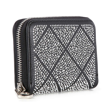 Handbag Express - Rhinestone Design Petite Zip Around Wallet