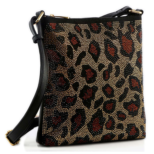 Handbag Express - Leopard Print Rhinestone Crossbody Sling